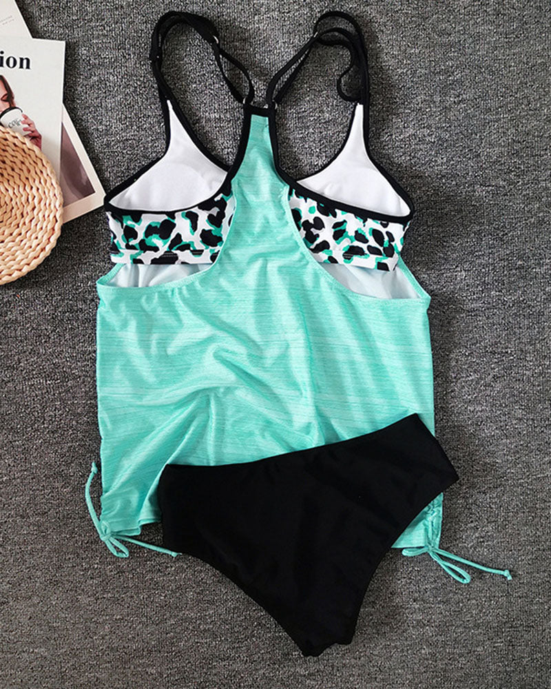 Artiselle | Sue - Effen tankini met luipaardprintaccenten editie