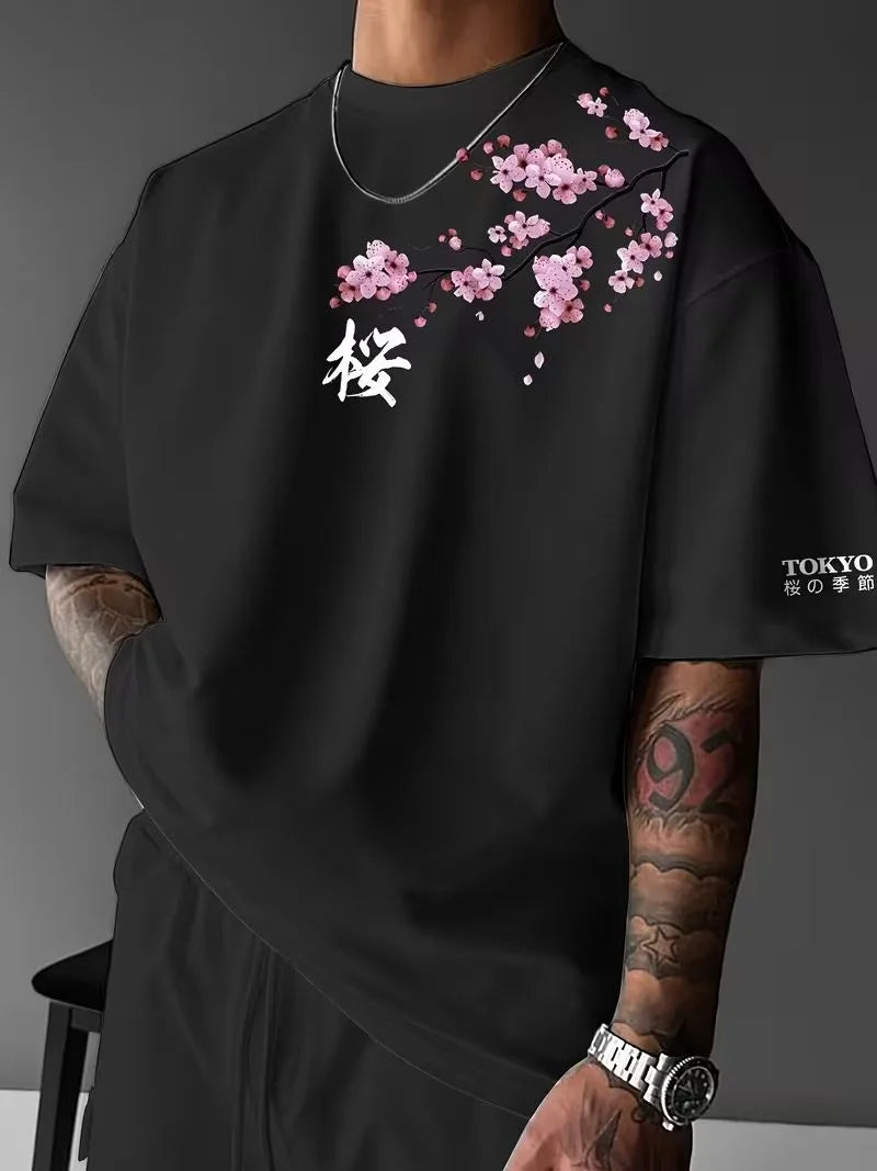 Raymond | Oversized Cherry Blossom Print Cotton T-Shirt for Men