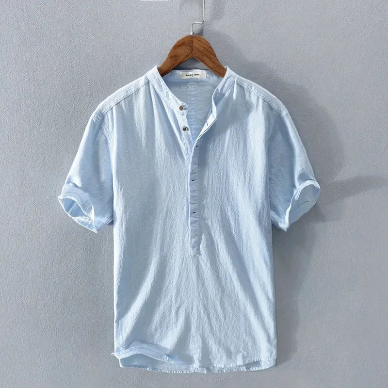 Rafe | Men's Linen Cotton Collarless Shirt in Summer