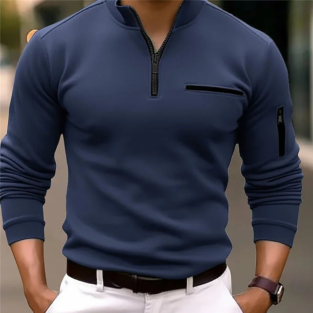 MotionEdge | Heren Performance Polo met opstaande kraag, lange mouwen en rits