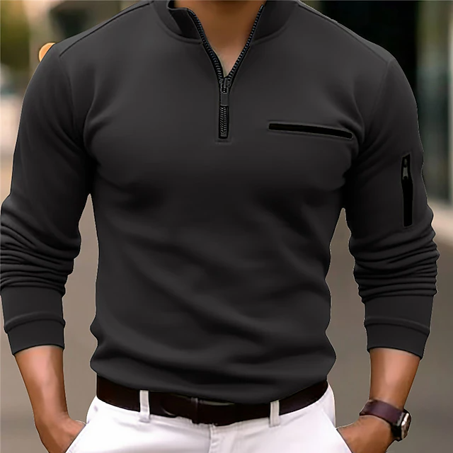 MotionEdge | Heren Performance Polo met opstaande kraag, lange mouwen en rits