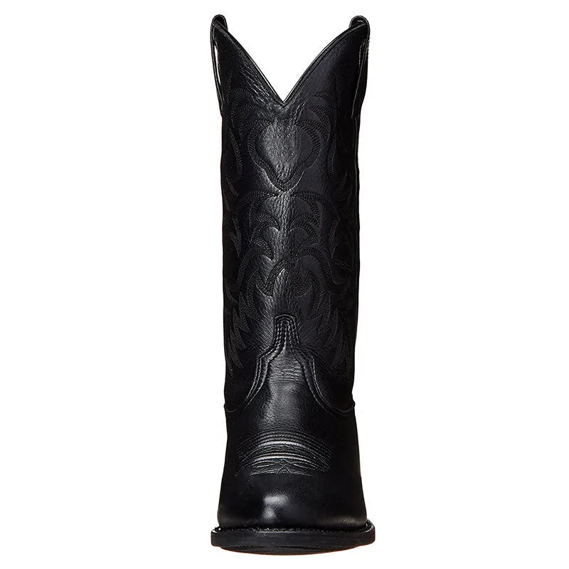 Close-up of the heel and sole area on the brown leather cowboy boot