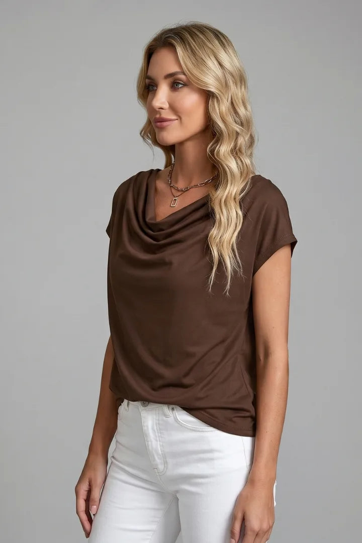 Draped Cowl Neck Top for Women with Relaxed Cap Sleeves image 10