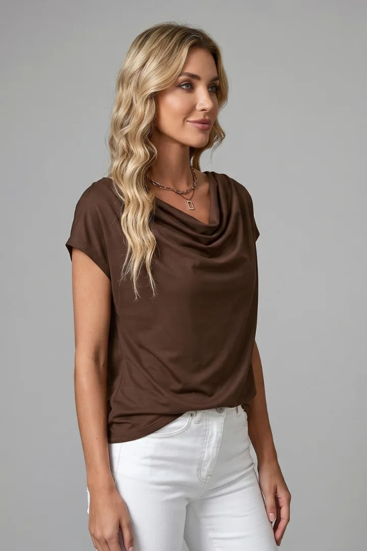 Draped Cowl Neck Top for Women with Relaxed Cap Sleeves image 11