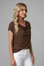 Draped Cowl Neck Top for Women with Relaxed Cap Sleeves image 11