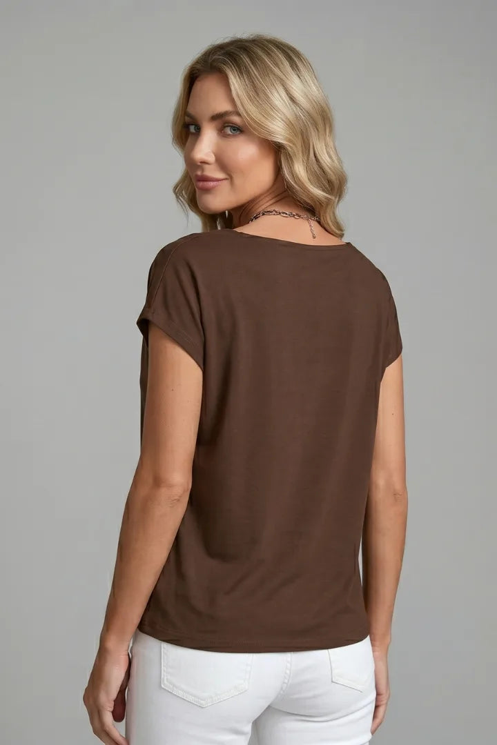 Draped Cowl Neck Top for Women with Relaxed Cap Sleeves image 12