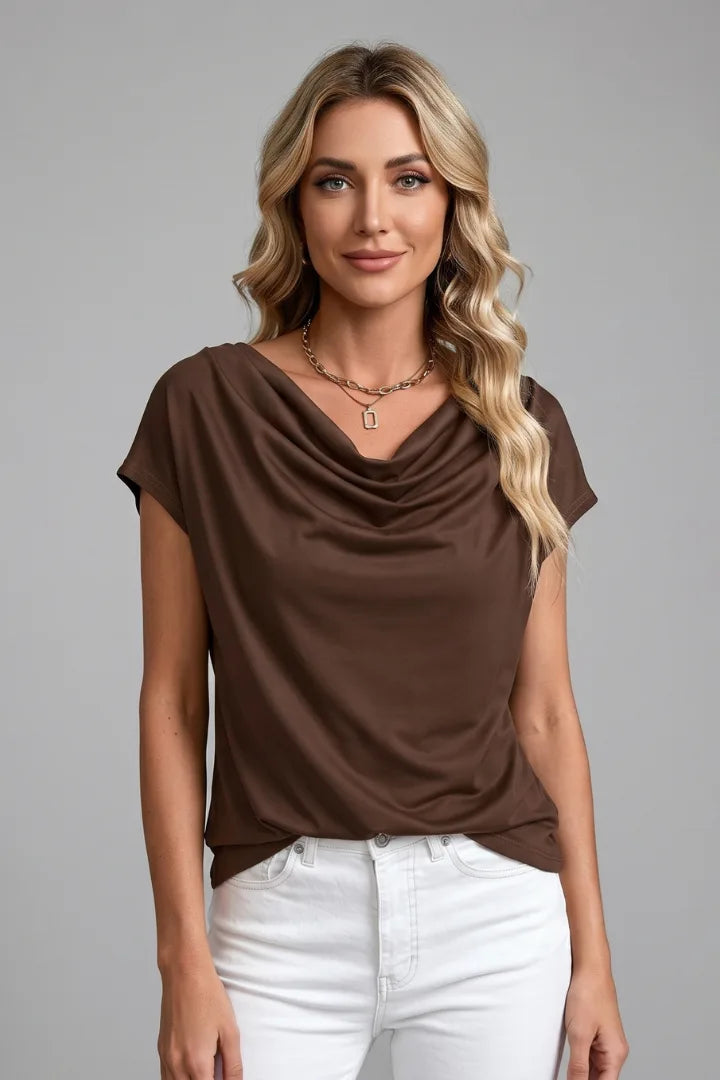 Elise | Draped Cowl Neck Top for Women with Relaxed Cap Sleeves