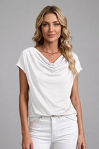Draped Cowl Neck Top for Women with Relaxed Cap Sleeves image 9