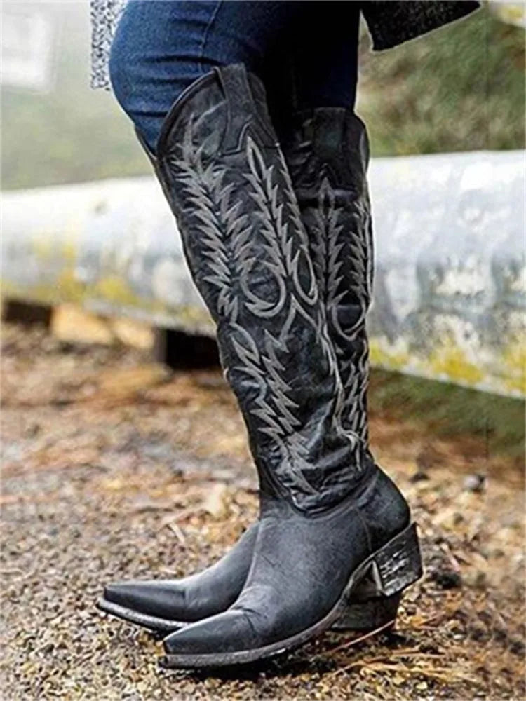 Abigail | Women's Embroidered Knee High Western Cowboy Boots