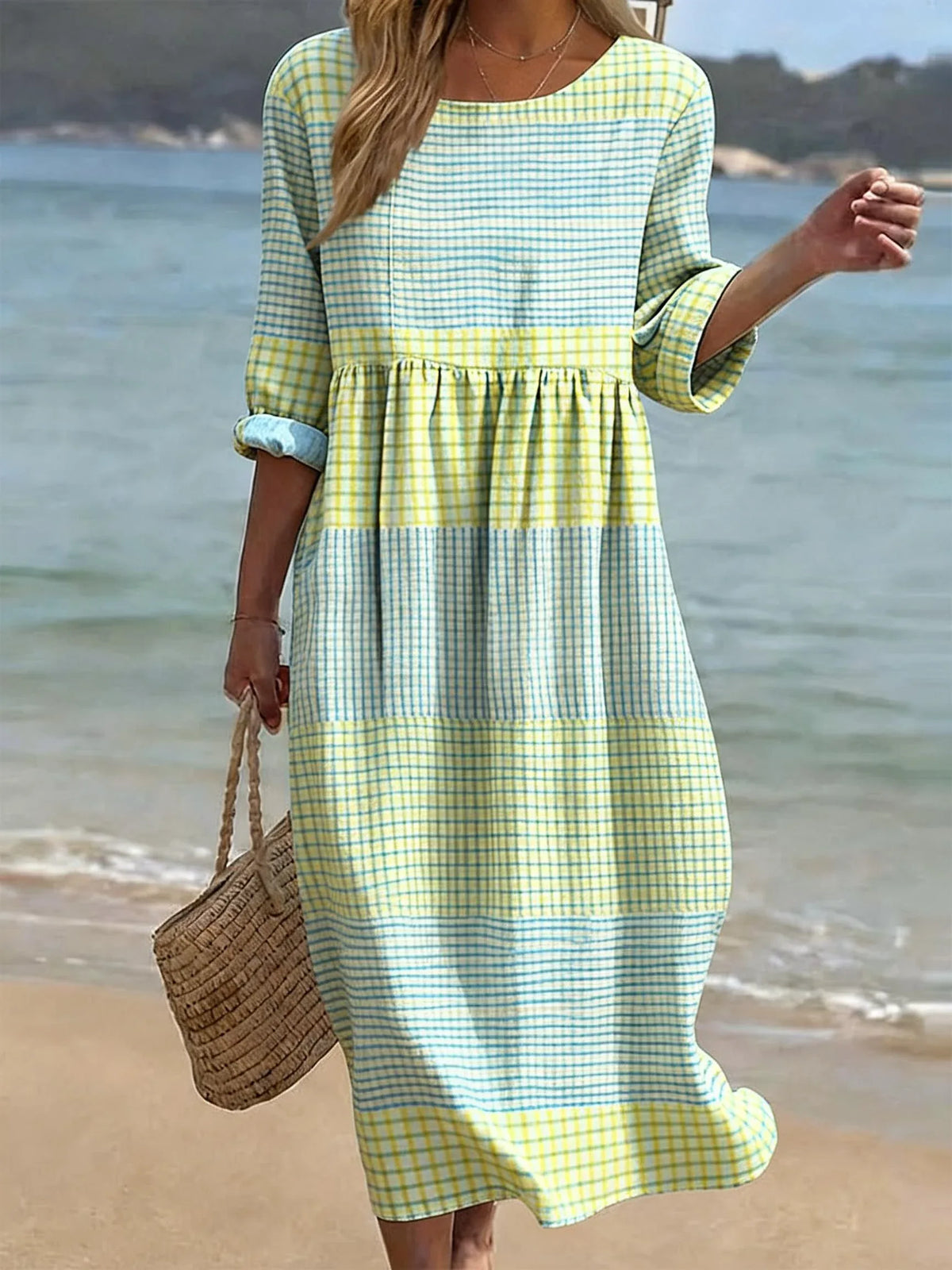 Delia | Gingham Check Midi Dress for Women in Summer