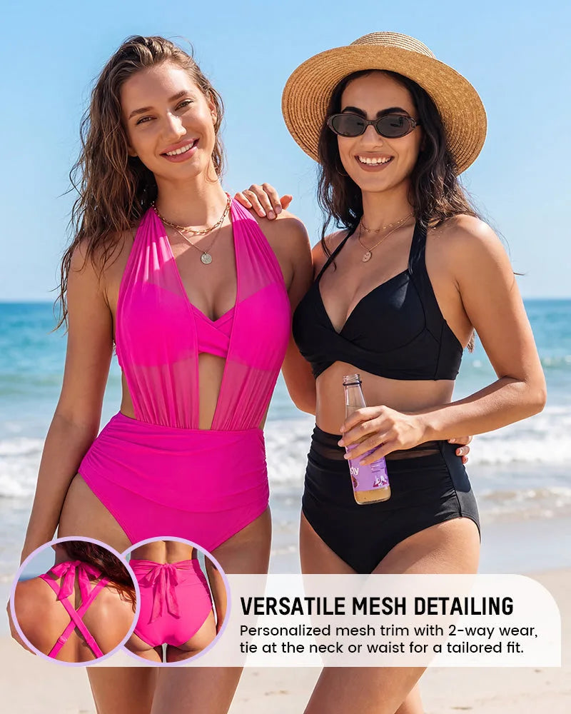 Rowena | High-Waisted Mesh Bikini Set with Tummy Control for Women