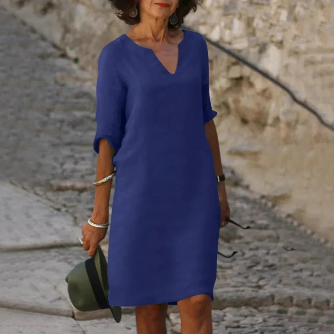 Linen-Look V-Neck Shift Dress for Women image 11