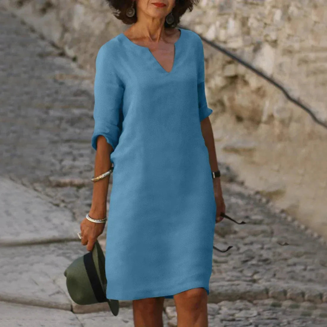 Linen-Look V-Neck Shift Dress for Women image 12