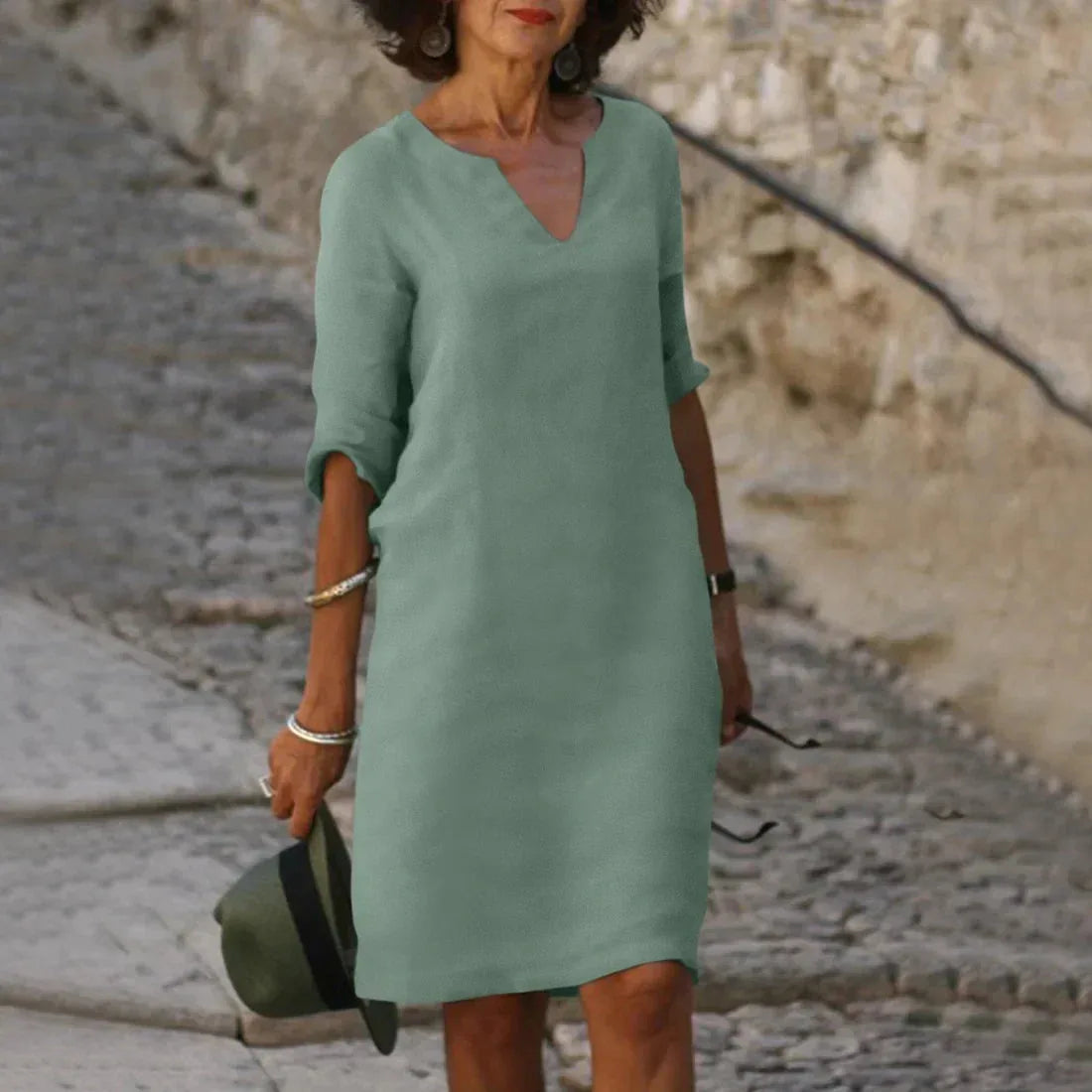 Linen-Look V-Neck Shift Dress for Women image 13