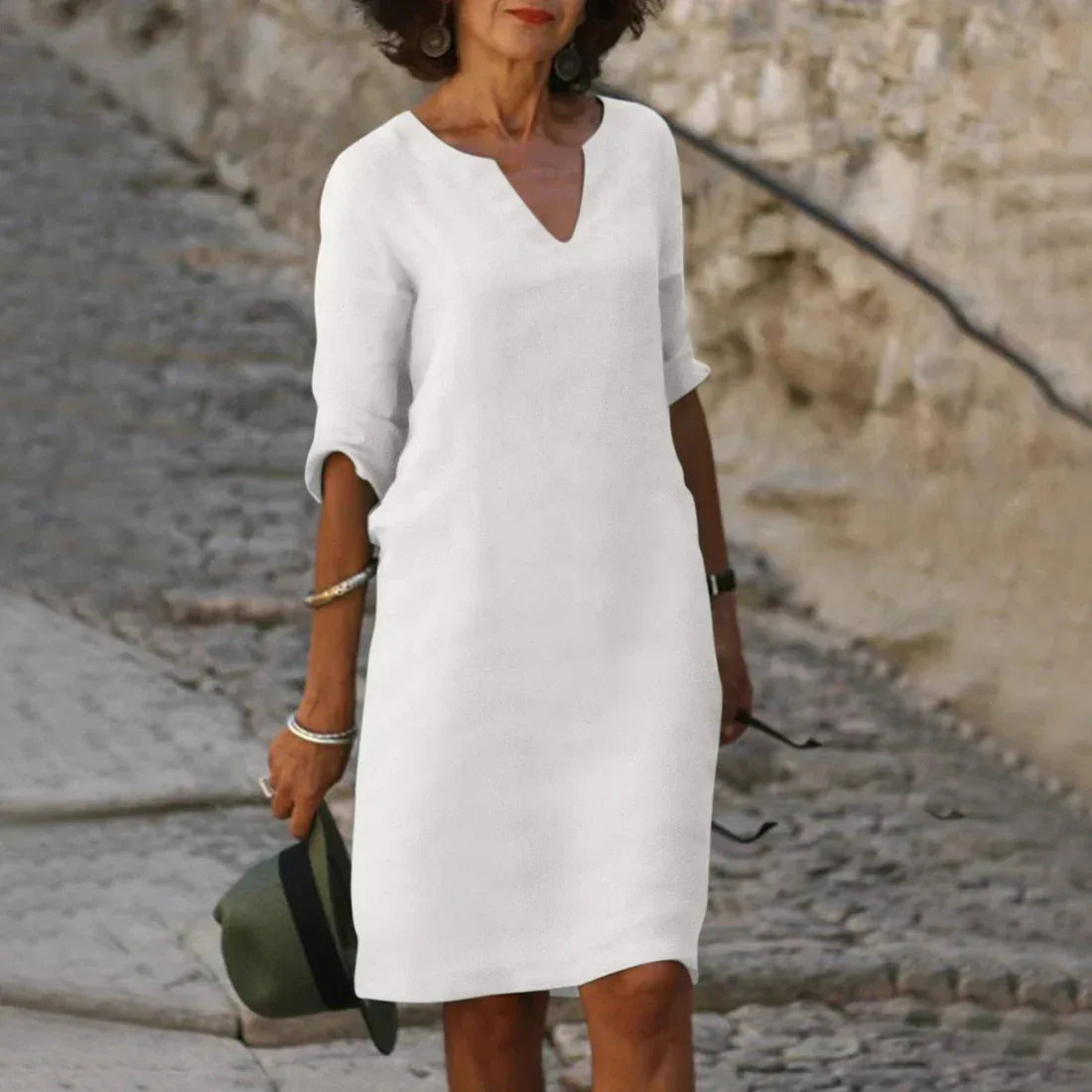 Linen-Look V-Neck Shift Dress for Women image 9