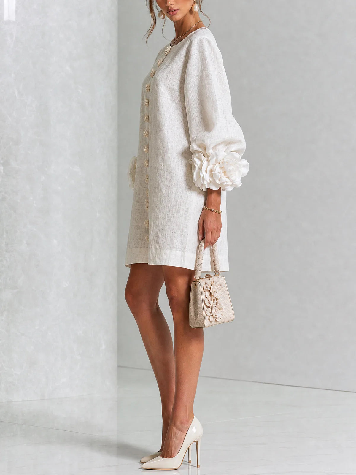 Xanthe | Linen-Blend Puff Sleeve Mini Shift Dress for Women