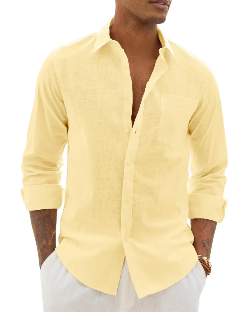 Men's Cotton Linen Long Sleeve Shirt, Casual Chic Style image 11