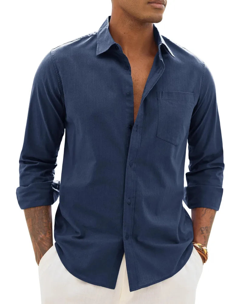 Men's Cotton Linen Long Sleeve Shirt, Casual Chic Style image 12