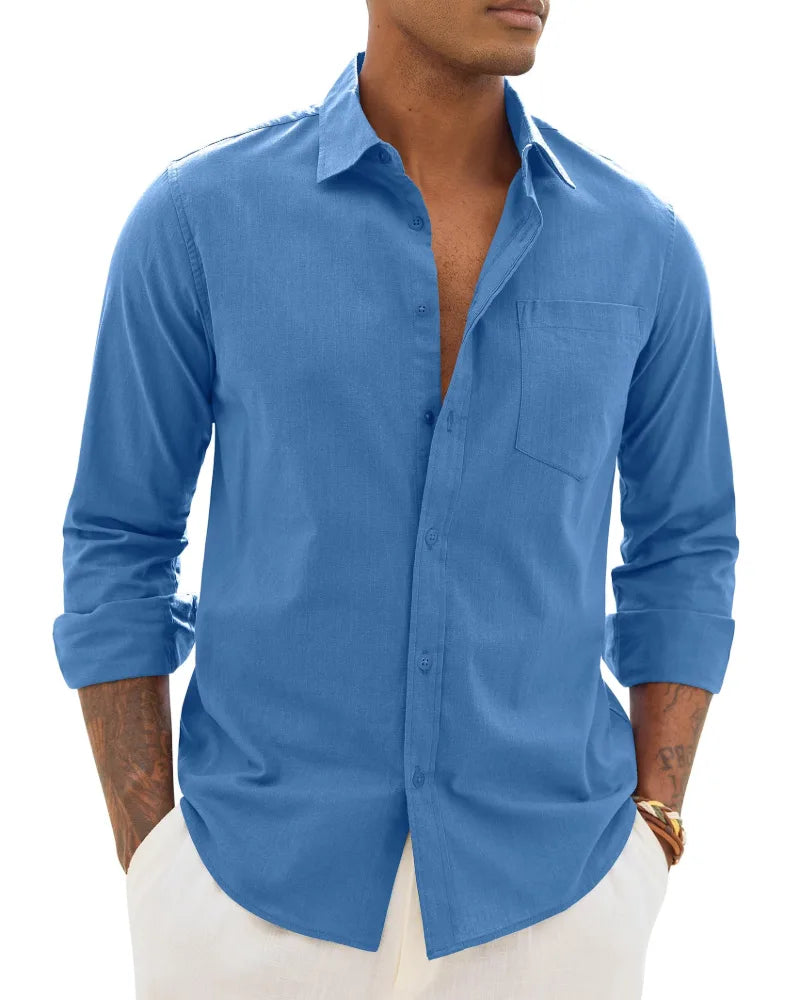 Men's Cotton Linen Long Sleeve Shirt, Casual Chic Style image 13