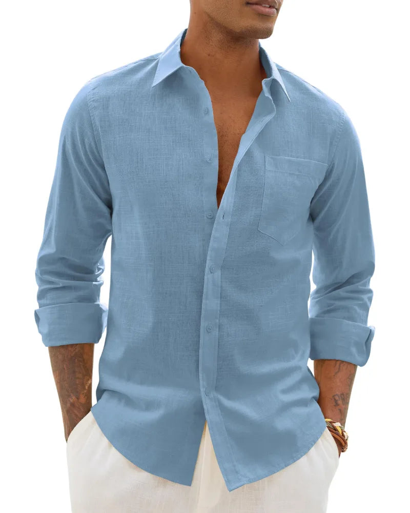 Men's Cotton Linen Long Sleeve Shirt, Casual Chic Style image 14