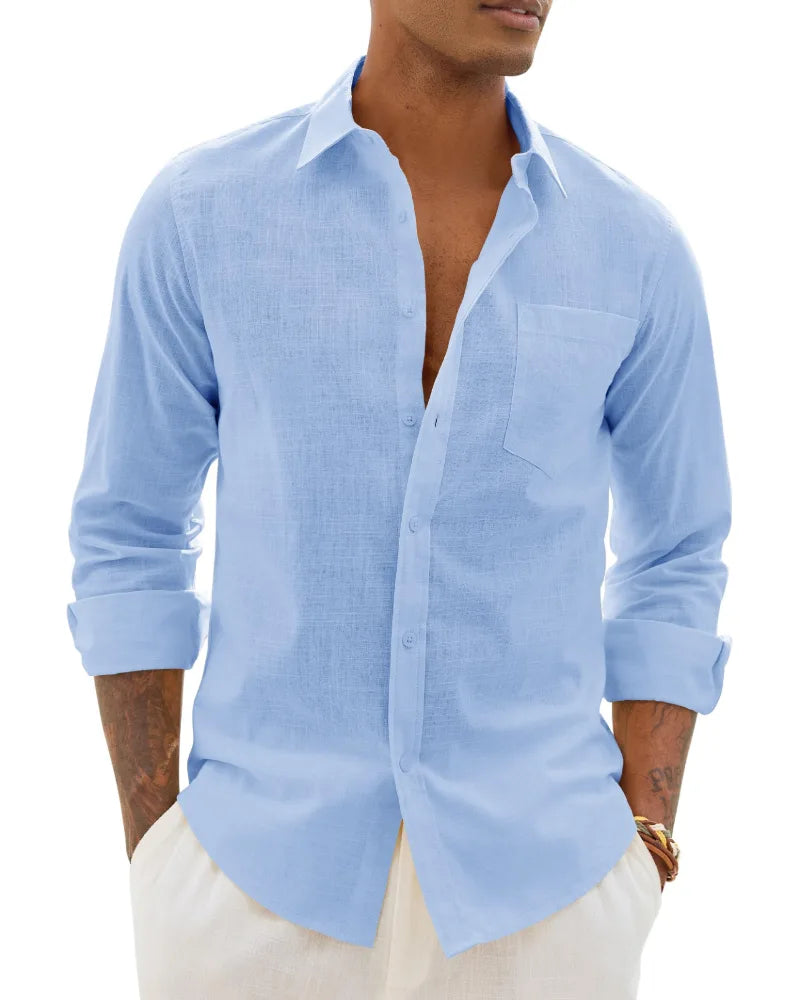 Men's Cotton Linen Long Sleeve Shirt, Casual Chic Style image 15