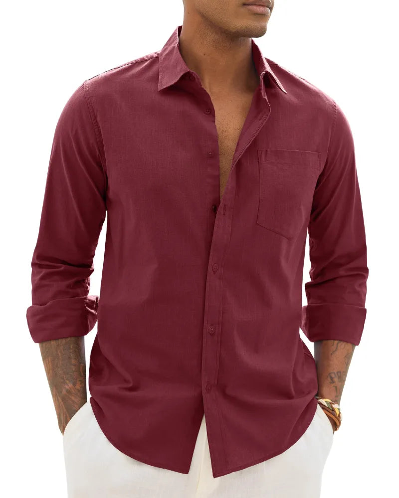 Men's Cotton Linen Long Sleeve Shirt, Casual Chic Style image 17