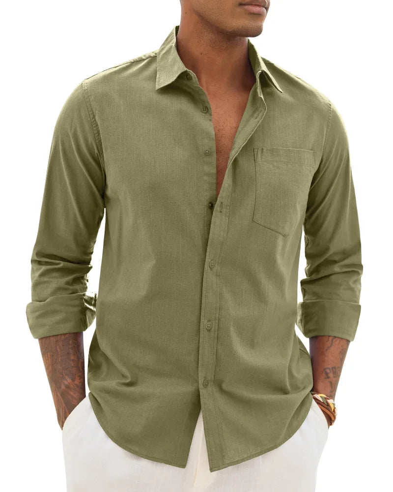 Men's Cotton Linen Long Sleeve Shirt, Casual Chic Style image 18