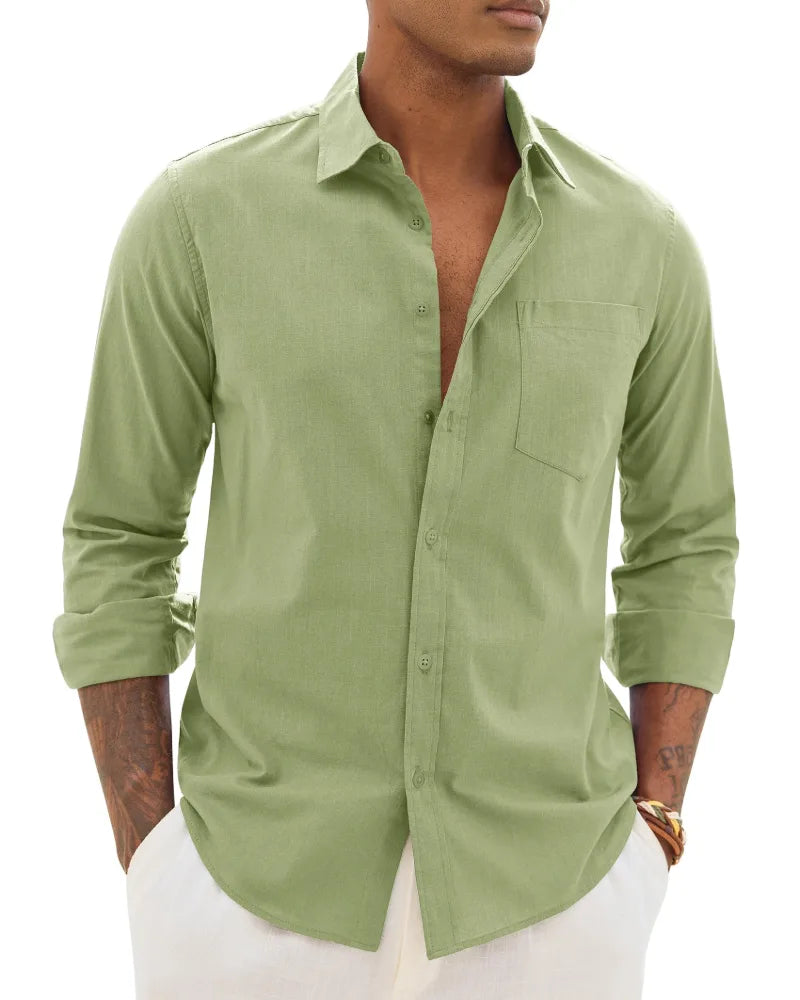 Men's Cotton Linen Long Sleeve Shirt, Casual Chic Style image 19