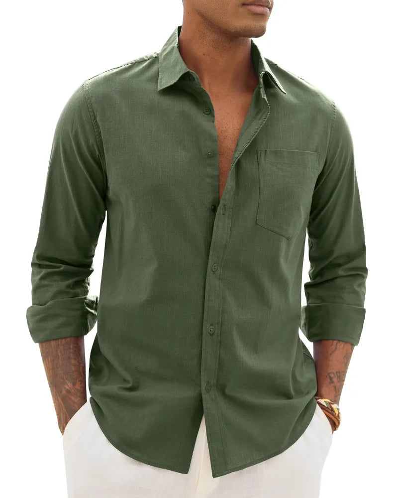 Men's Cotton Linen Long Sleeve Shirt, Casual Chic Style image 20