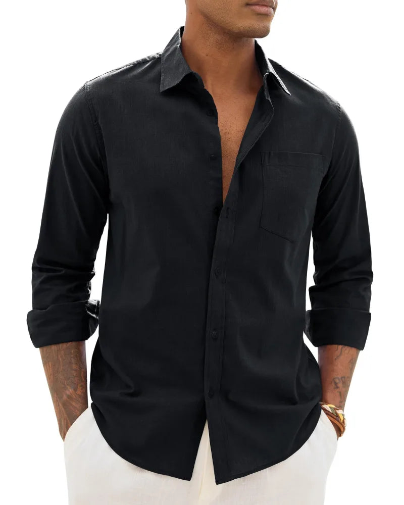 Men's Cotton Linen Long Sleeve Shirt, Casual Chic Style image 21
