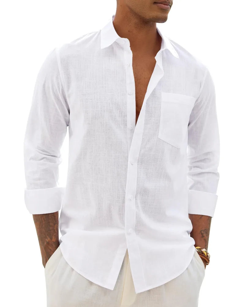 Men's Cotton Linen Long Sleeve Shirt, Casual Chic Style image 9