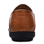 Close-up back view of a brown loafer heel with perforated air vents and reinforced stitching