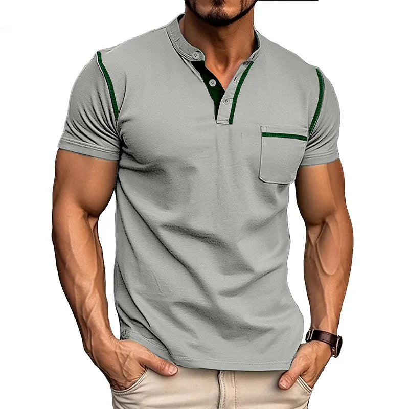 Men's Cotton Henley Polo with Contrast Stitching image 10