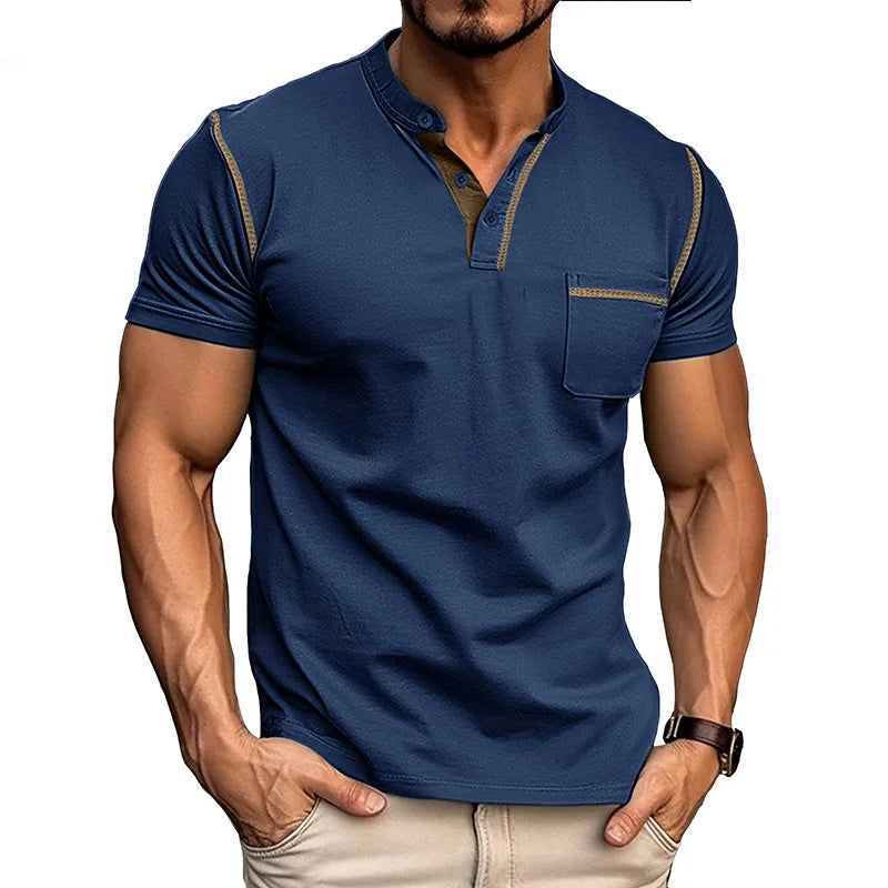 Men's Cotton Henley Polo with Contrast Stitching image 11