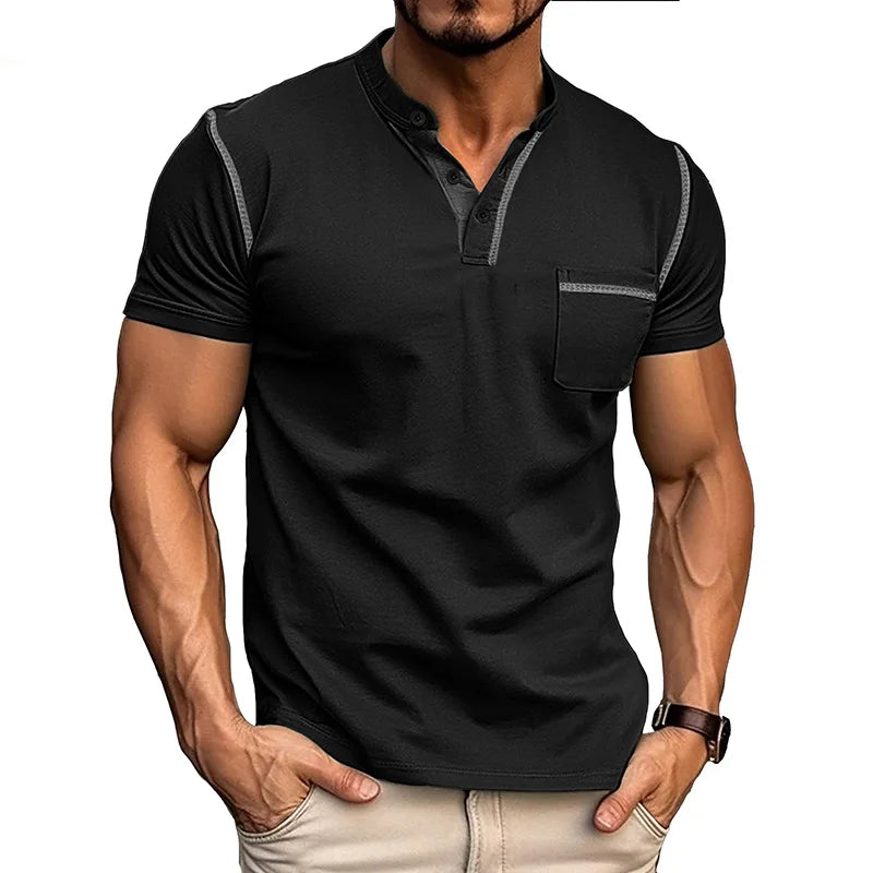Men's Cotton Henley Polo with Contrast Stitching image 12