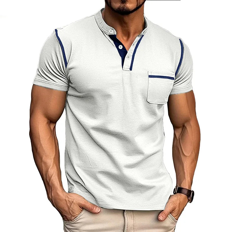 Men's Cotton Henley Polo with Contrast Stitching image 13