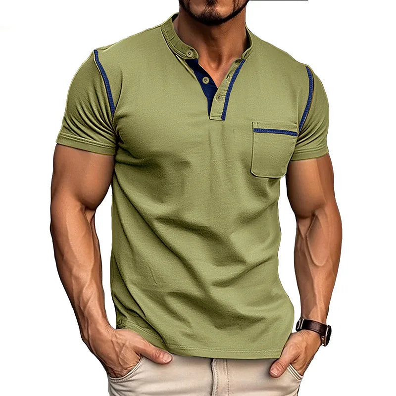 Men's Cotton Henley Polo with Contrast Stitching image 14