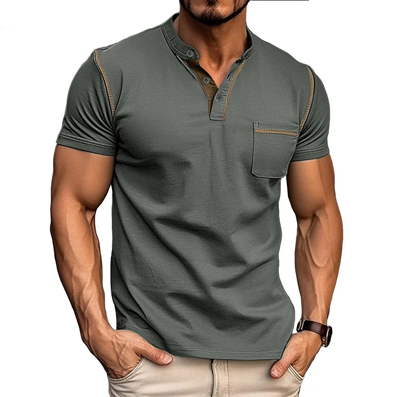 Men's Cotton Henley Polo with Contrast Stitching image 9