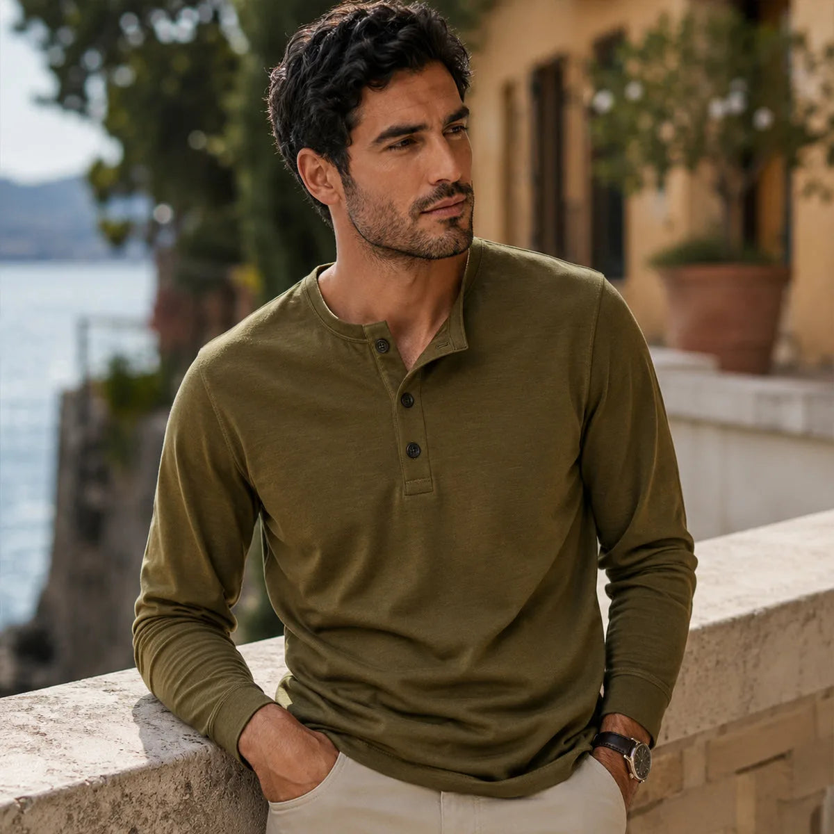 Men's Long Sleeve Cotton Henley Shirt image 11