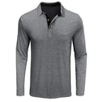 Three-quarter view of the wine-red polo shirt showing the relaxed fit through the body