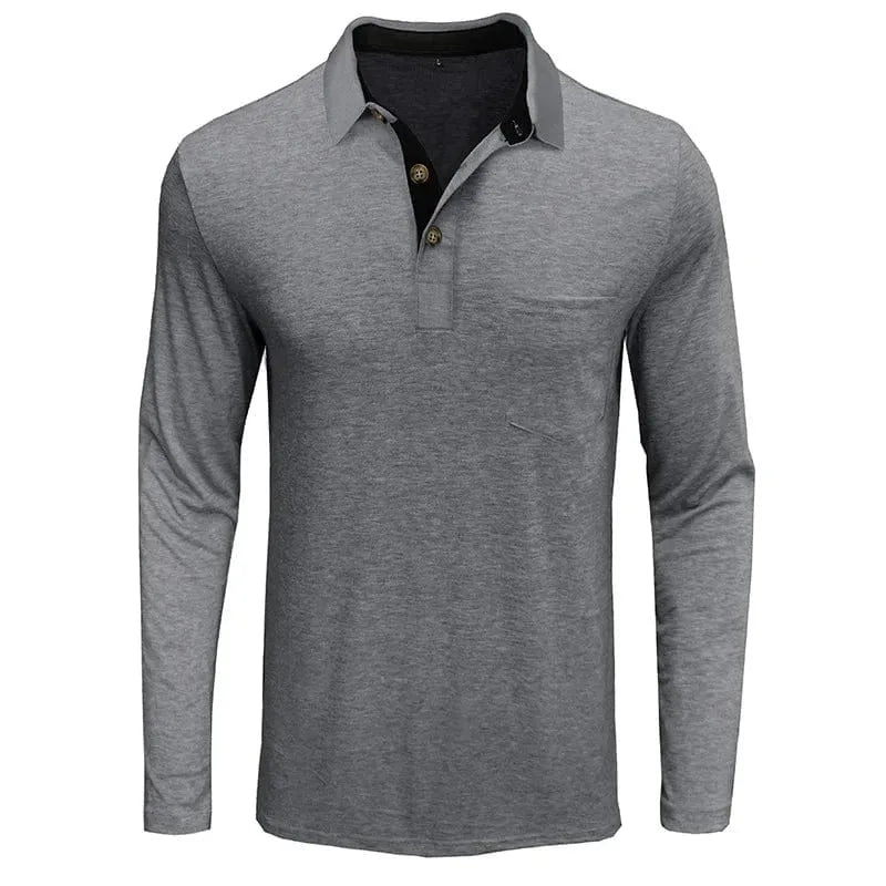 Three-quarter view of the wine-red polo shirt showing the relaxed fit through the body