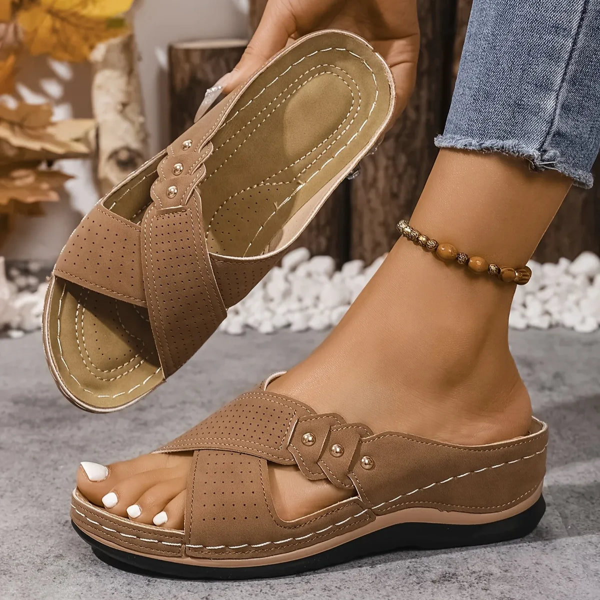 Orthopedic Criss-Cross Wedge Sandals for Women image 13