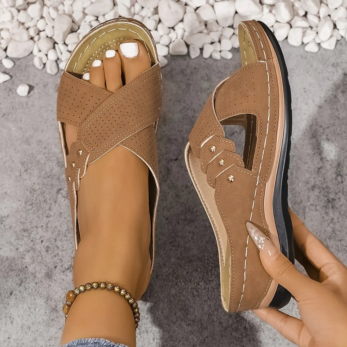 Orthopedic Criss-Cross Wedge Sandals for Women image 14