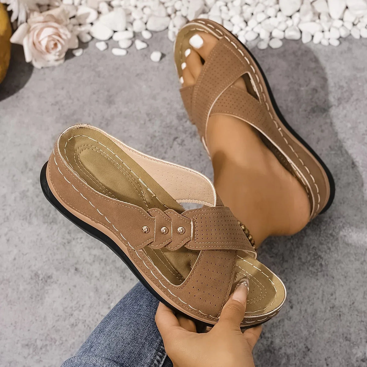 Orthopedic Criss-Cross Wedge Sandals for Women image 16