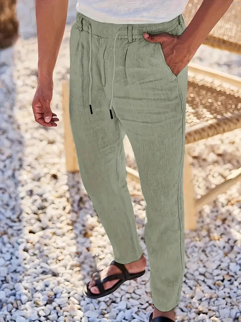 Tapered Linen-Blend Drawstring Pants for Men image 10