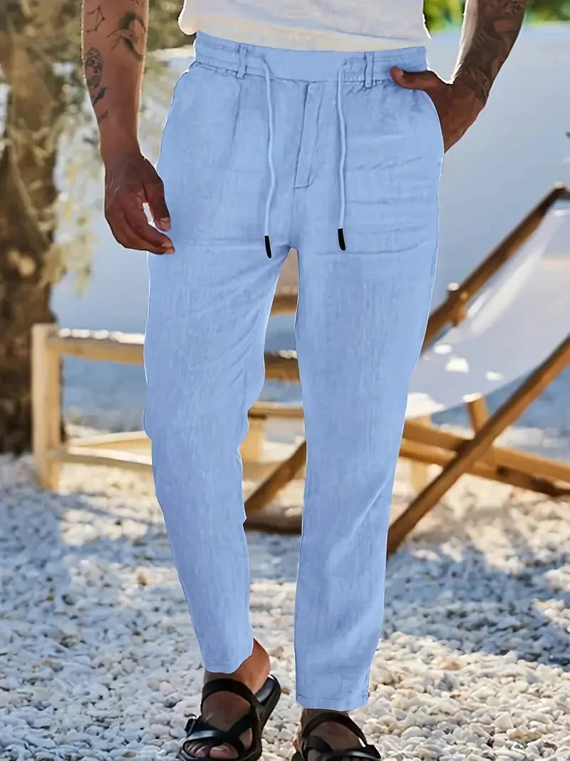 Tapered Linen-Blend Drawstring Pants for Men image 12