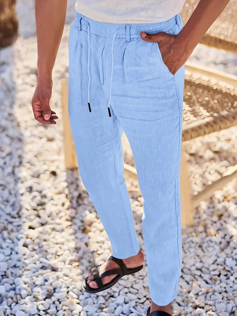 Tapered Linen-Blend Drawstring Pants for Men image 13
