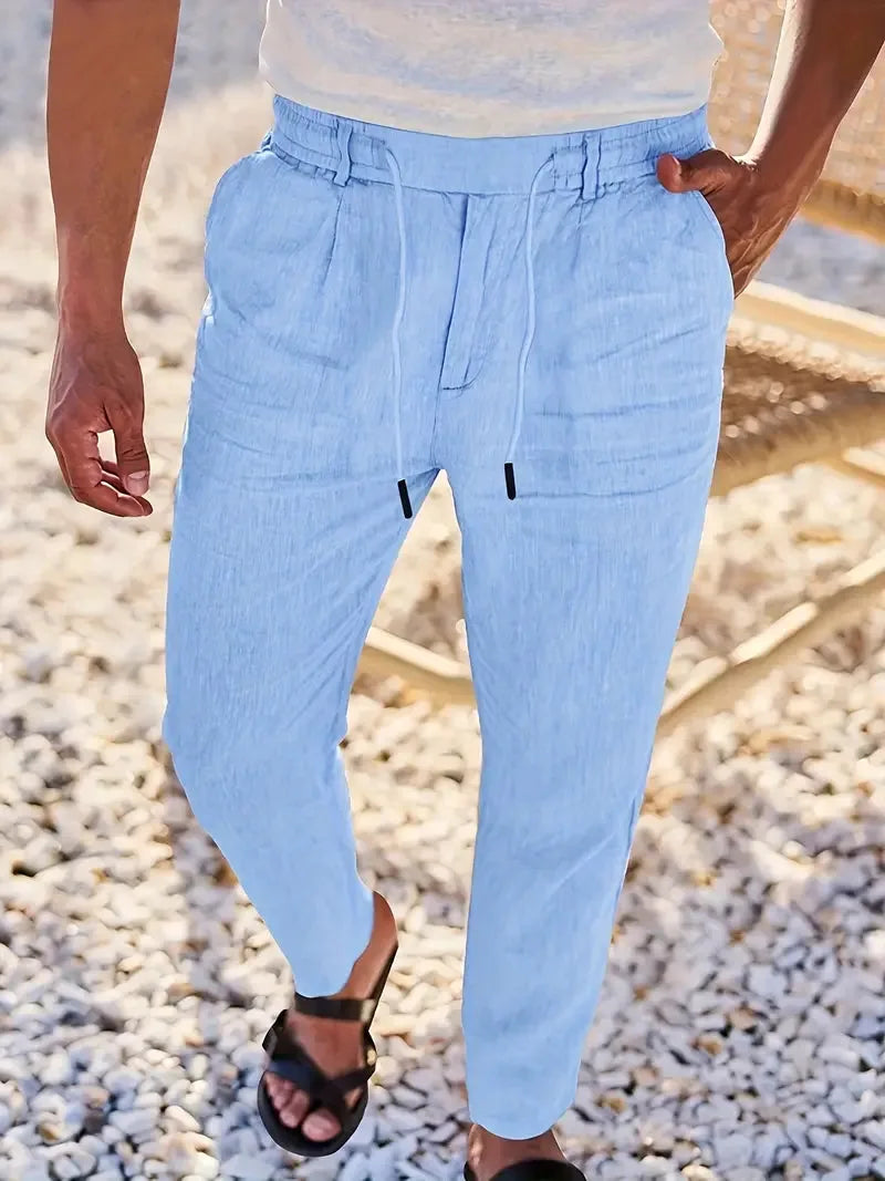 Tapered Linen-Blend Drawstring Pants for Men image 14