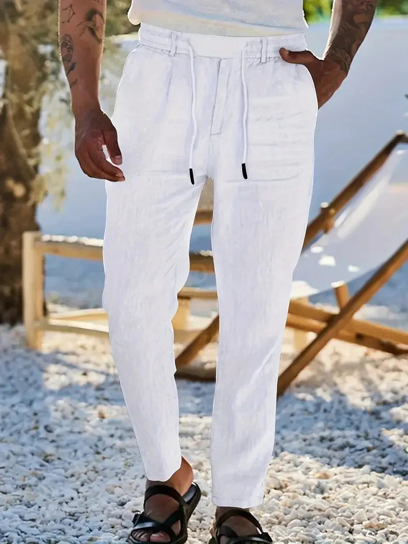 Tapered Linen-Blend Drawstring Pants for Men image 15