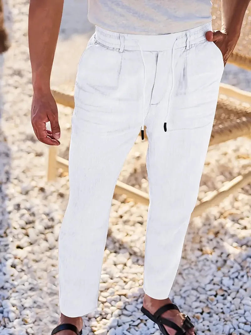 Tapered Linen-Blend Drawstring Pants for Men image 16